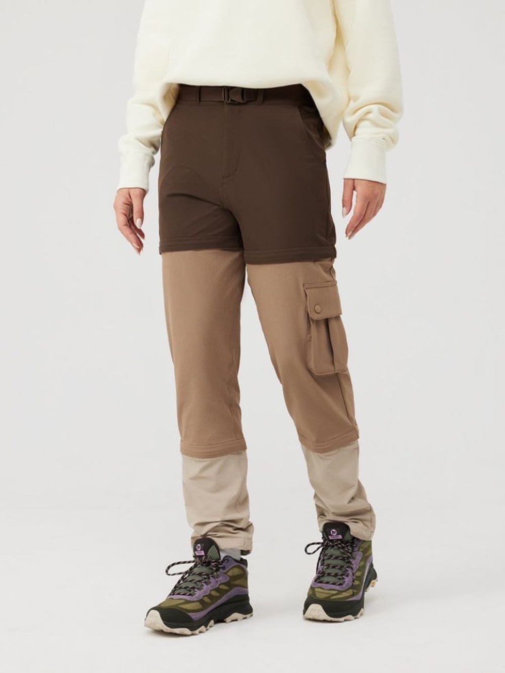 Outdoor Voices ReckTrek Zip Off Pants in Chocolate/Taupe